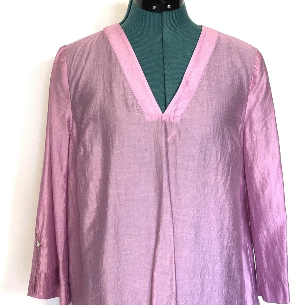 J Jill Shirt Womens‎ Small Pink Lyocell Blend Tunic V Neck 3/4 Sleeve Top - Picture 2 of 9